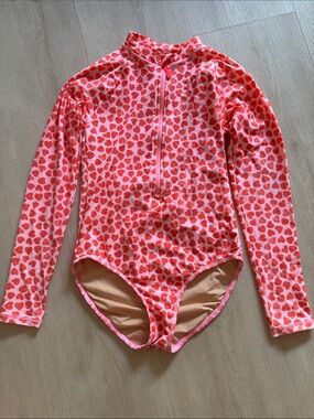 Crewcuts Girls' Pink and Red Heart-Print Long-Sleeve One-Piece Swimsuit